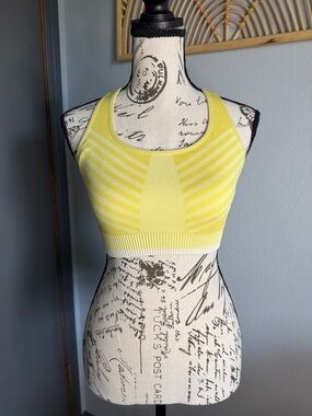 oiselle Yellow and White Seamless Racerback Sports Bra